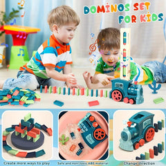 Kids Domino Train Car Set Sound Light Automatic Laying Domino Brick
