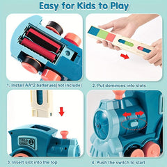 Kids Domino Train Car Set Sound Light Automatic Laying Domino Brick