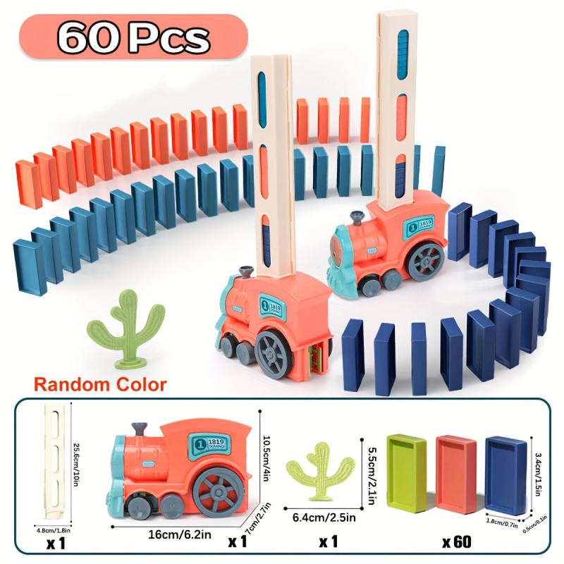 Kids Domino Train Car Set Sound Light Automatic Laying Domino Brick
