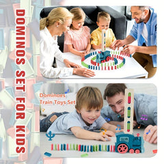 Kids Domino Train Car Set Sound Light Automatic Laying Domino Brick