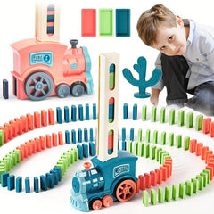 Kids Domino Train Car Set Sound Light Automatic Laying Domino Brick