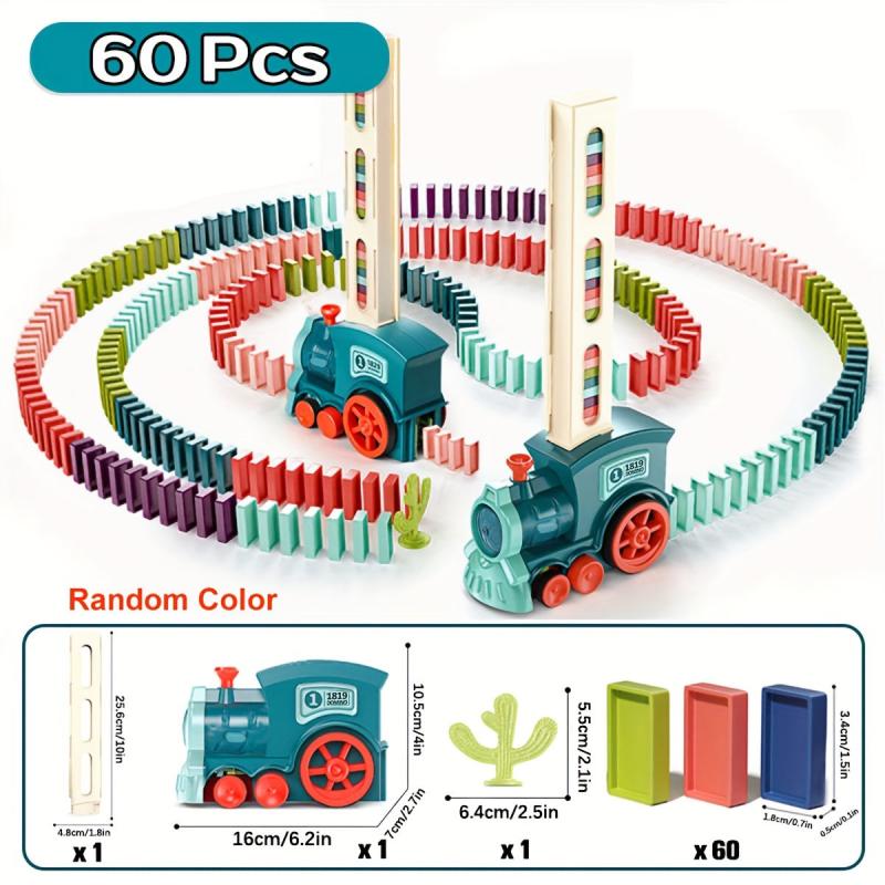 Kids Domino Train Car Set Sound Light Automatic Laying Domino Brick