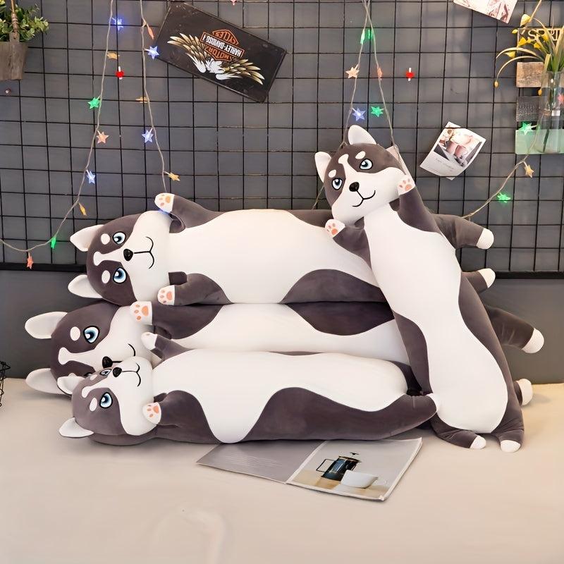 Gray Husky Long Pillow Plush Toy - Halloween Decor