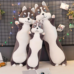 Gray Husky Long Pillow Plush Toy - Halloween Decor
