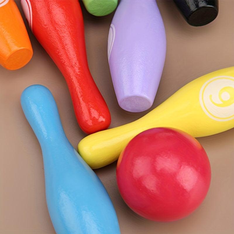 Wooden Bowling Toys Set for Toddlers, Indoor Outdoor Game Gift for Kids
