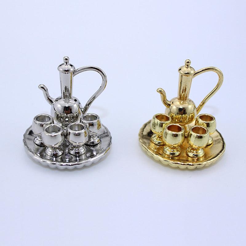12 Mini Saucer Tea Set Cup Kettle Board Toy Doll House Mini Accessories