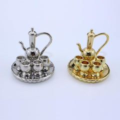 12 Mini Saucer Tea Set Cup Kettle Board Toy Doll House Mini Accessories