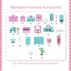 Children's 3-Story Pink Doll House DIY Toy Set