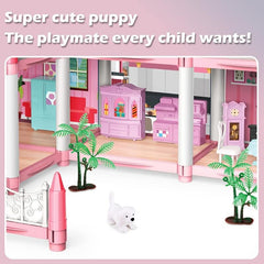 Children's 3-Story Pink Doll House DIY Toy Set