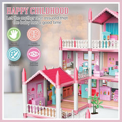Children's 3-Story Pink Doll House DIY Toy Set