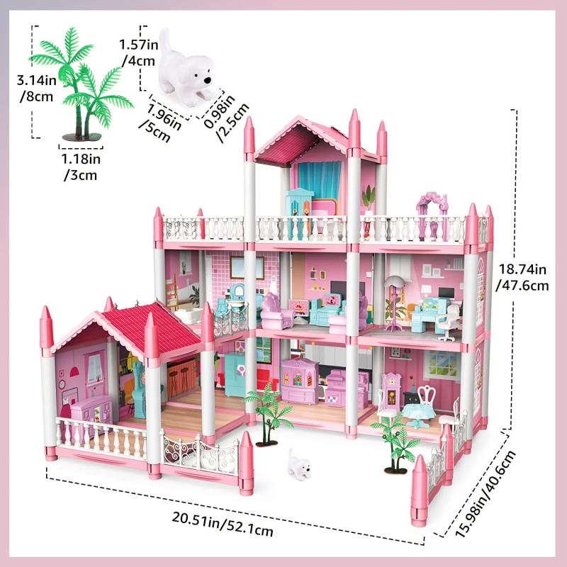 Children's 3-Story Pink Doll House DIY Toy Set