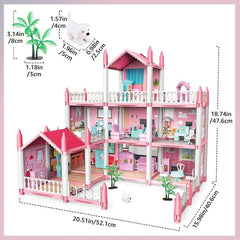 Children's 3-Story Pink Doll House DIY Toy Set