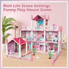 Children's 3-Story Pink Doll House DIY Toy Set