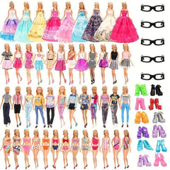 30-50pcs Doll Clothes Set: 15 Dresses, 5 Gowns, 5 Bikinis, 5 Outfits, 15 Shoes
