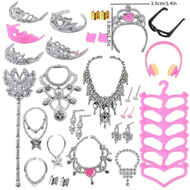 30-50pcs Doll Clothes Set: 15 Dresses, 5 Gowns, 5 Bikinis, 5 Outfits, 15 Shoes