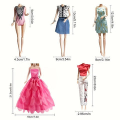 30-50pcs Doll Clothes Set: 15 Dresses, 5 Gowns, 5 Bikinis, 5 Outfits, 15 Shoes