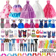 30-50pcs Doll Clothes Set: 15 Dresses, 5 Gowns, 5 Bikinis, 5 Outfits, 15 Shoes