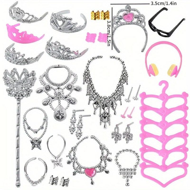 30-50pcs Doll Clothes Set: 15 Dresses, 5 Gowns, 5 Bikinis, 5 Outfits, 15 Shoes