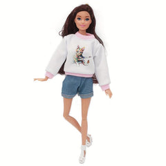 Y2K Doll Suit Street Style Hoody Denim Shorts 2pcs Set