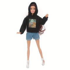 Y2K Doll Suit Street Style Hoody Denim Shorts 2pcs Set
