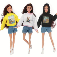 Y2K Doll Suit Street Style Hoody Denim Shorts 2pcs Set