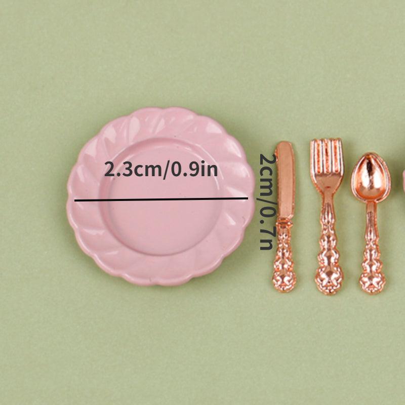 Mini Ceramic Plate Fork Spoon Set Tableware Toy Doll Home Accessories