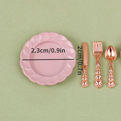 Mini Ceramic Plate Fork Spoon Set Tableware Toy Doll Home Accessories