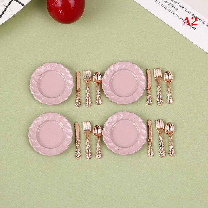 Mini Ceramic Plate Fork Spoon Set Tableware Toy Doll Home Accessories