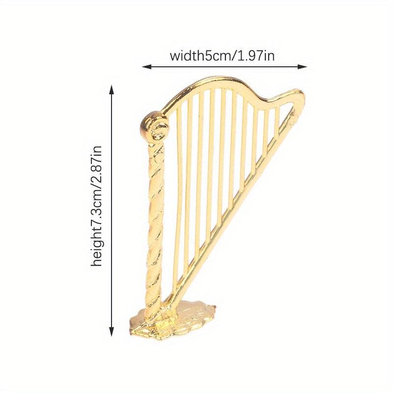 Miniature Harp Model Dollhouse Musical Instrument Toy