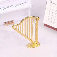 Miniature Harp Model Dollhouse Musical Instrument Toy
