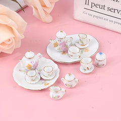 8pcs Dollhouse Porcelain Tea Cups, Flower Pattern, Kitchen Model Decor