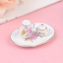 8pcs Dollhouse Porcelain Tea Cups, Flower Pattern, Kitchen Model Decor