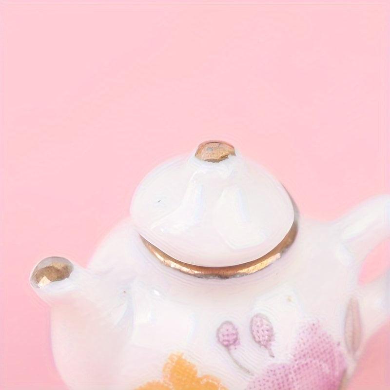 8pcs Dollhouse Porcelain Tea Cups, Flower Pattern, Kitchen Model Decor
