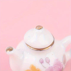 8pcs Dollhouse Porcelain Tea Cups, Flower Pattern, Kitchen Model Decor
