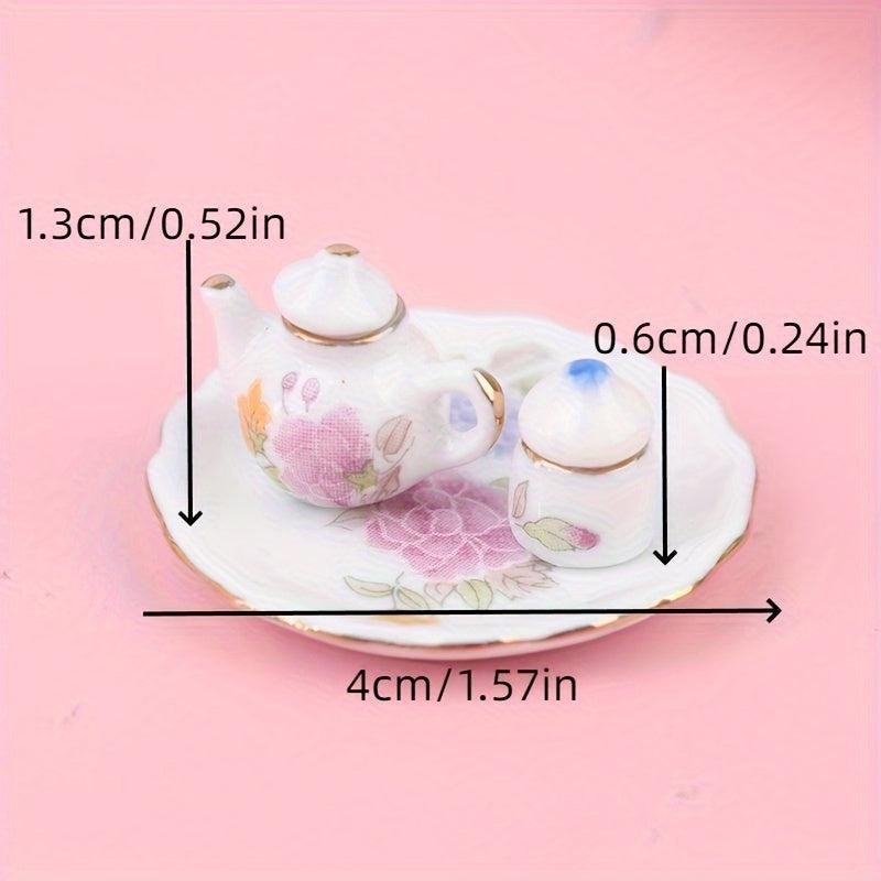 8pcs Dollhouse Porcelain Tea Cups, Flower Pattern, Kitchen Model Decor