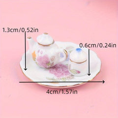 8pcs Dollhouse Porcelain Tea Cups, Flower Pattern, Kitchen Model Decor
