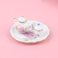 8pcs Dollhouse Porcelain Tea Cups, Flower Pattern, Kitchen Model Decor