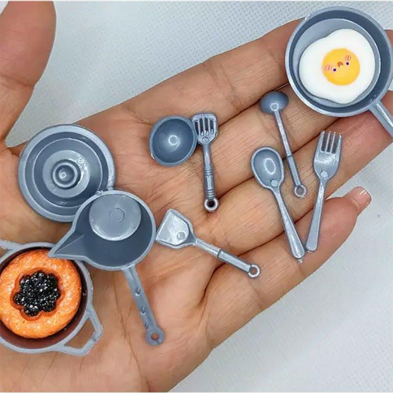 10pcs Plastic Mini Pots & Pans 1:12 Toy House Mini Kitchen Accessories