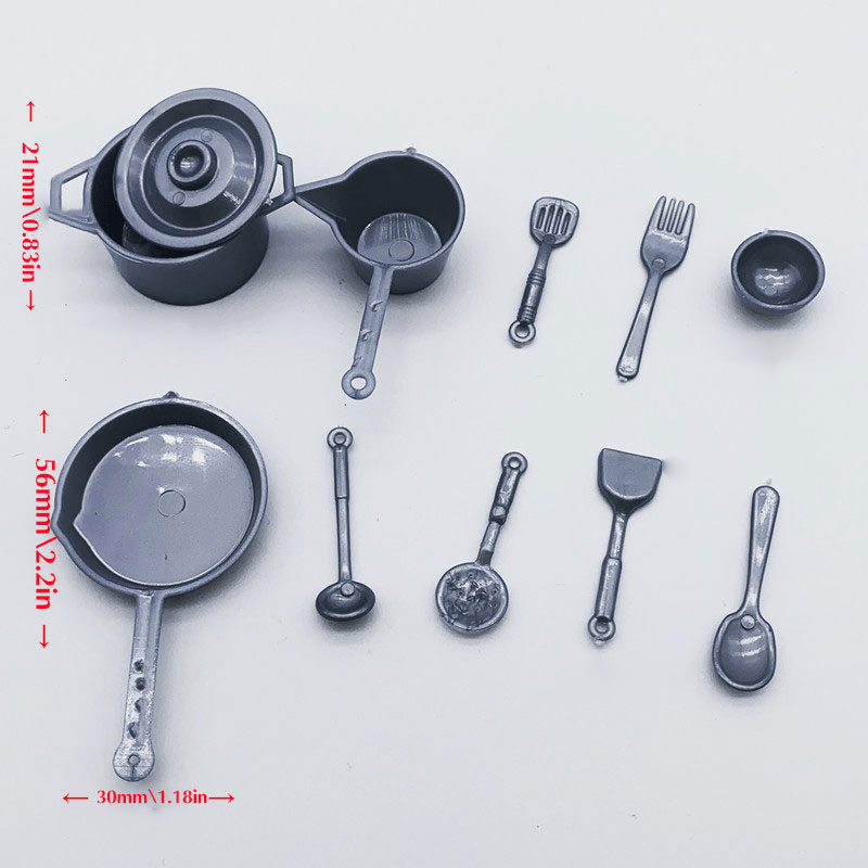10pcs Plastic Mini Pots & Pans 1:12 Toy House Mini Kitchen Accessories
