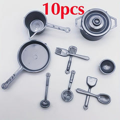 10pcs Plastic Mini Pots & Pans 1:12 Toy House Mini Kitchen Accessories