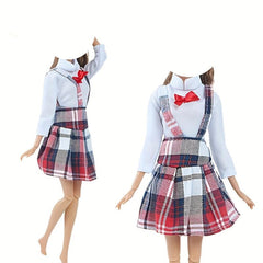 Multicolor Outfit Wave Point Dress Shirt Denim Grid Skirt for 11 8 Inch Doll