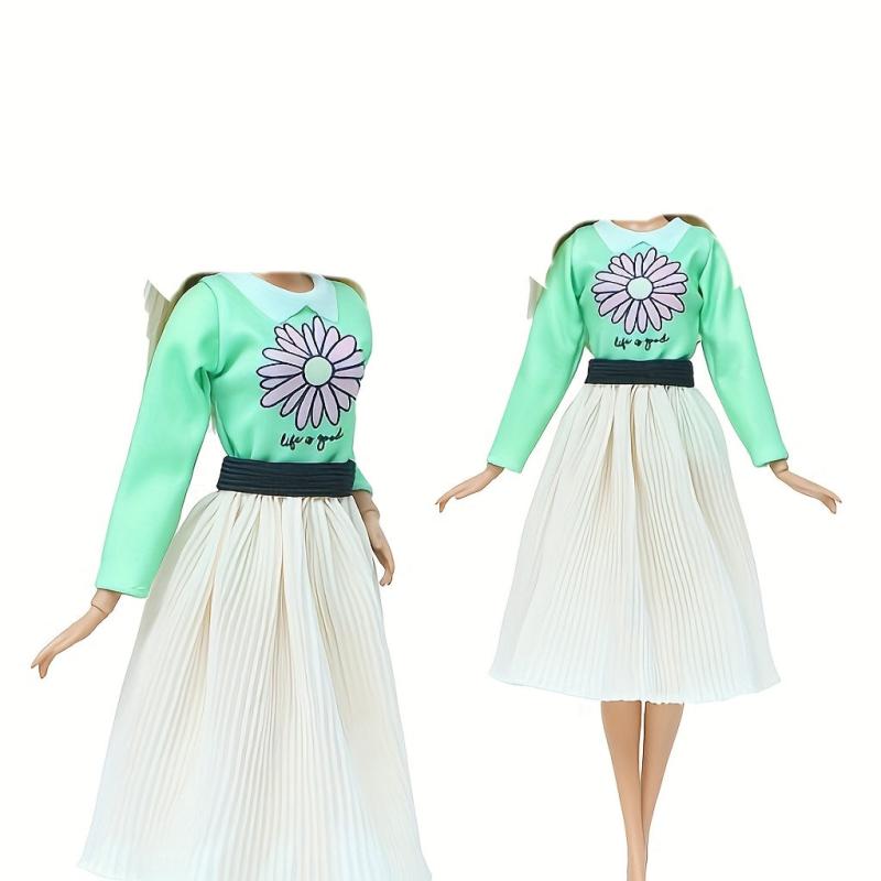 Multicolor Outfit Wave Point Dress Shirt Denim Grid Skirt for 11 8 Inch Doll