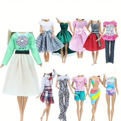 Multicolor Outfit Wave Point Dress Shirt Denim Grid Skirt for 11 8 Inch Doll