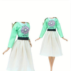 Multicolor Outfit Wave Point Dress Shirt Denim Grid Skirt for 11 8 Inch Doll