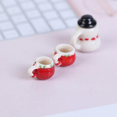 1:12 Dollhouse Christmas Ceramics Cups & Pot Set Doll Coffee Tea Cup