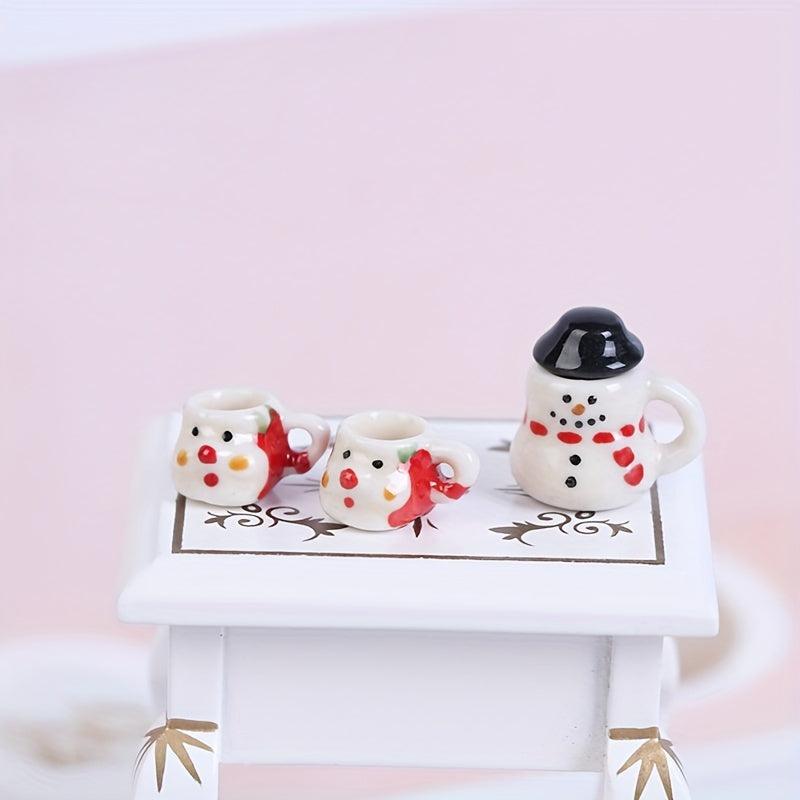 1:12 Dollhouse Christmas Ceramics Cups & Pot Set Doll Coffee Tea Cup