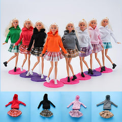 Dolls Outfits Top Hoodies Pleated Skirts Set For 11.5 Inch Doll Accessories