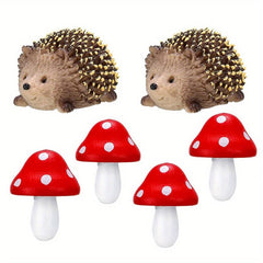6pcs Fairytale Garden Animal Figurines Hedgehog Mushroom Flower Pots