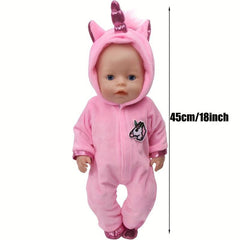 18 Inch Doll Jumpsuit Shoes 2pc Costume Unicorn Cat Suit Gift Christmas