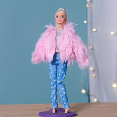 Winter Fur Vest Coat Dress Outfit For 11 Inch Dolls